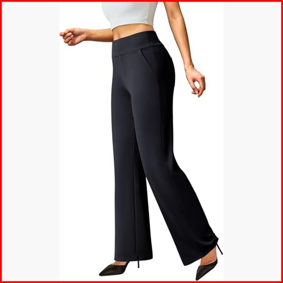 Pants - Stretchy Wide Leg Dress Pants Pull On Office Slacks with 4 Pockets